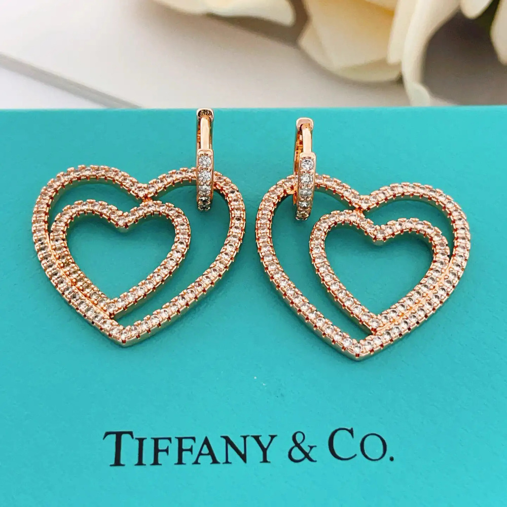 Tiffany & Co. Rose Gold Diamond-Studded Tassel Double Heart Earrings